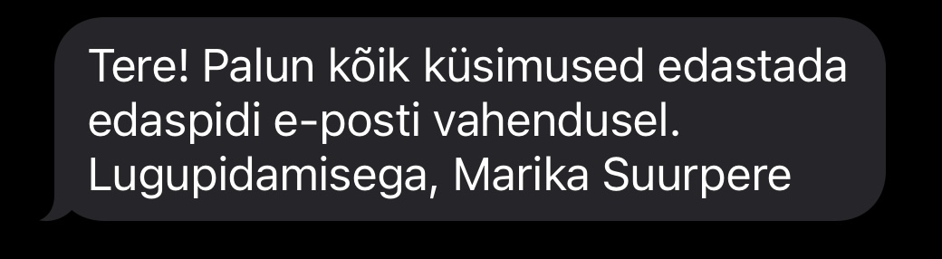 Advokaat Marika Suurpere sms sõnum Annika Urmile 08.04.2026