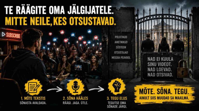 Kellele sa karjud tühjas saalis? Avalik üleskutse vabaduse kõnelejatele ja uue maailma loojatele - Fonte.News - Veiko Huuse