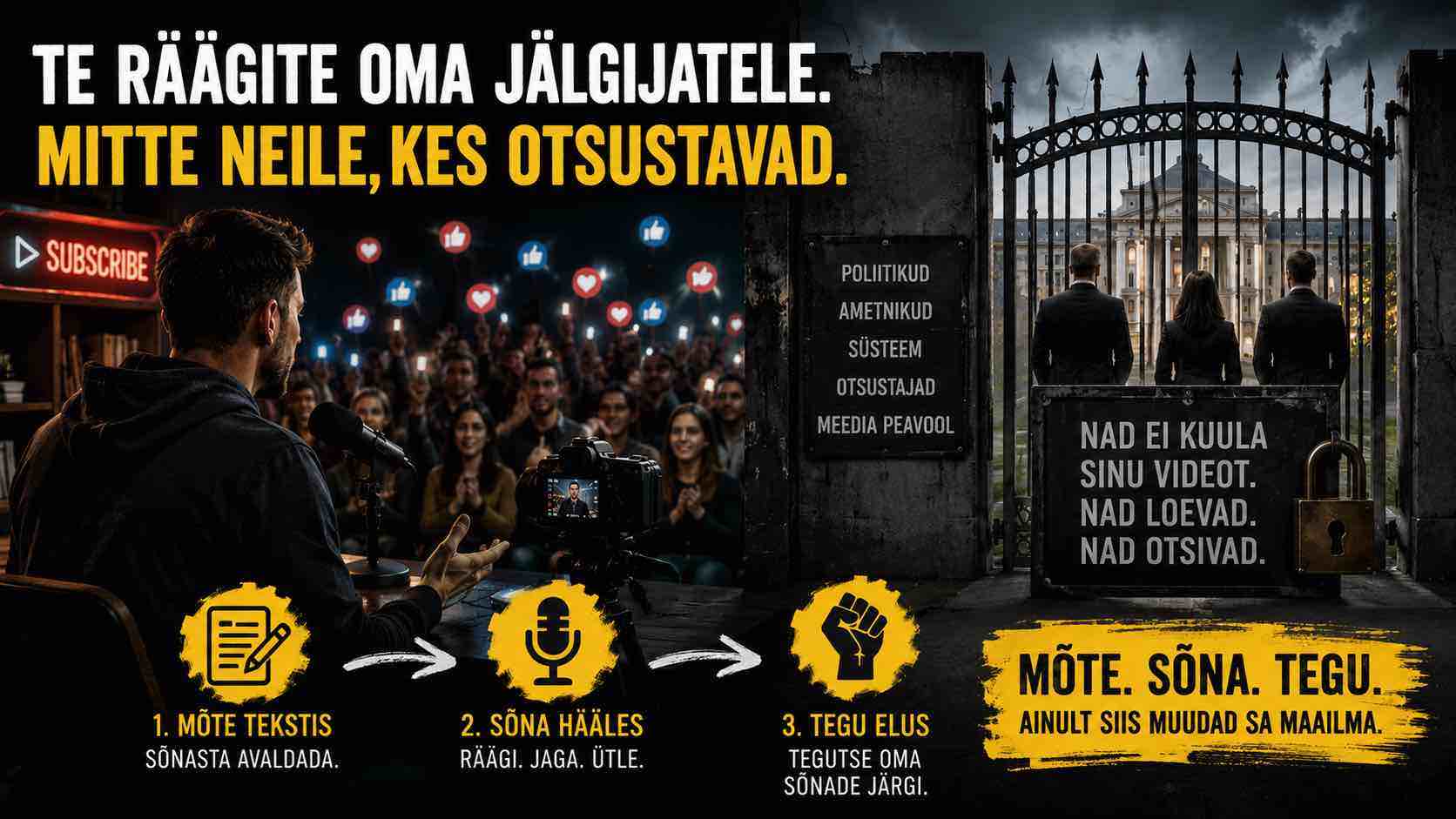 Kellele sa karjud tühjas saalis? Avalik üleskutse vabaduse kõnelejatele ja uue maailma loojatele - Fonte.News - Veiko Huuse