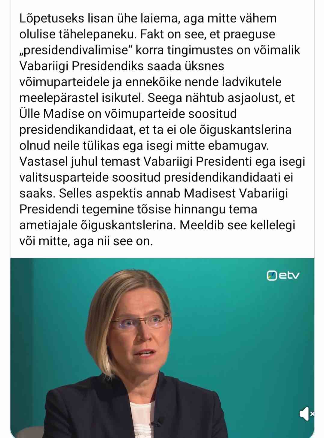 Ülle Madise-ERR saates-Eesti presidendi teemal-Varro Vooglaid kommentaar-facebook 27.08.2026