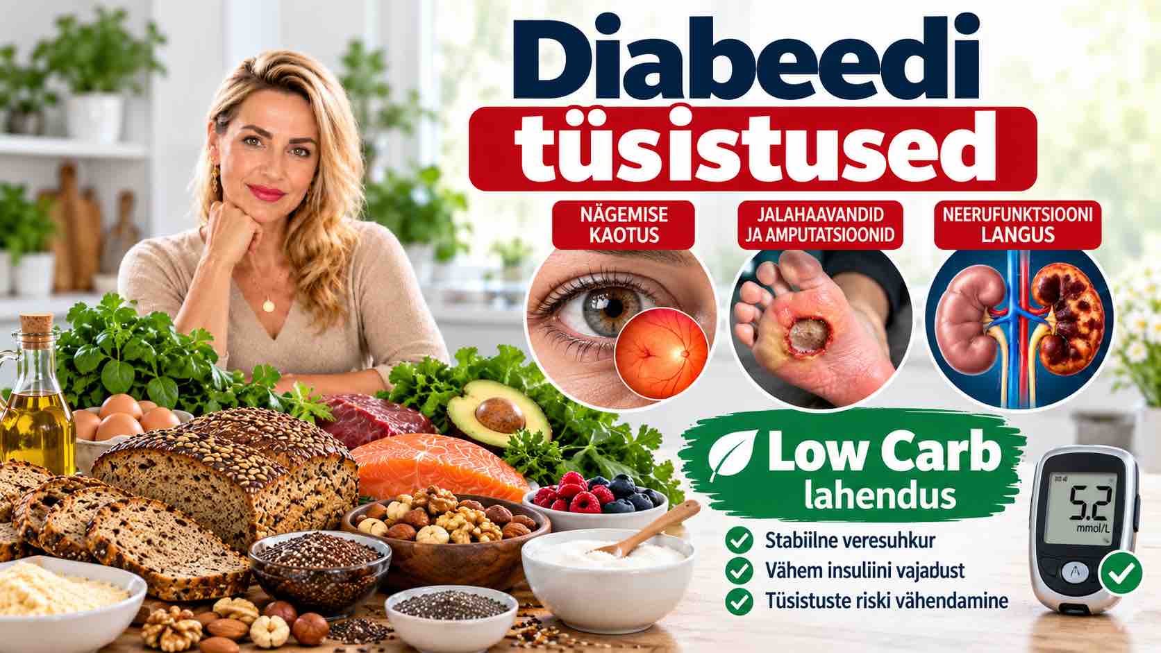 Diabeedi tüsistused: nägemise kaotus, diabeetilised jalahaavandid, amputatsioon ja neerupuudulikkus. Annika Urm tutvustab Low Carb ja Keto toitumist.
